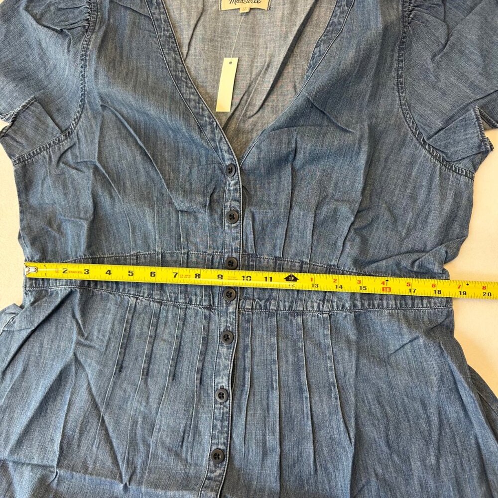 Madewell Denim Chambray Pleat-Waist Midi Dress Button Up Size 18 Blue Cottage - Picture 7 of 10